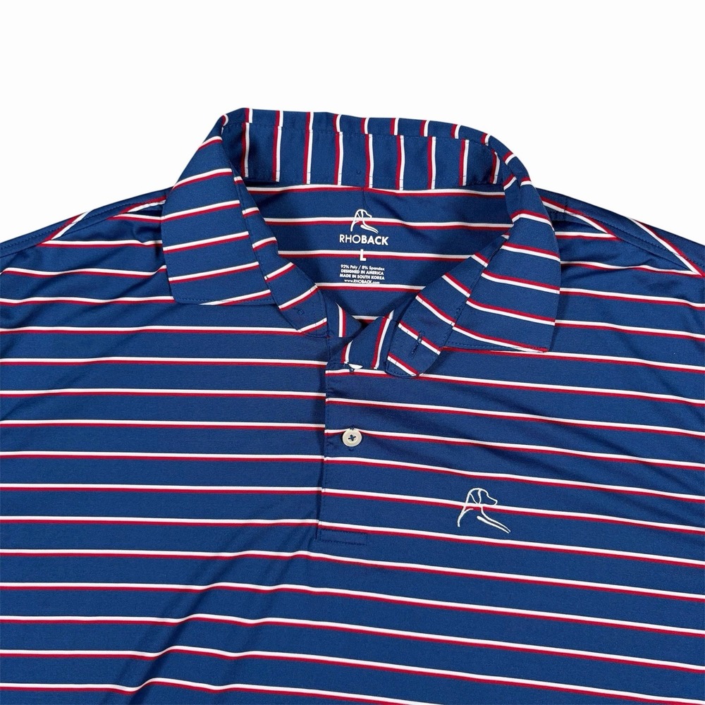 Rhoback The Captain Stripe USA Performance Golf Polo Shirt Men's L Blue Red